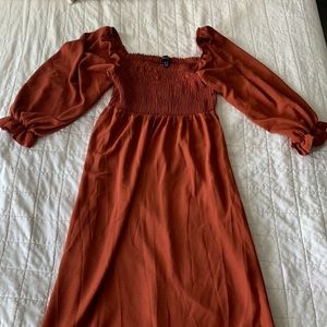 New Look Rust Puff Sleeve Midi Dress